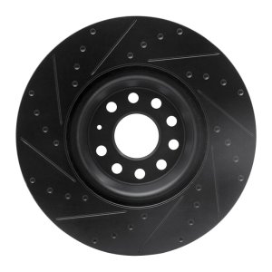 Volkswagen GTI Mk 8 Brake Rotor (1) - Front Right - R1 Concepts - Drilled & Slotted - Black - `22-`27